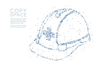 Emanet ilk konsept tasarımı renk illüstrasyon kopya alanı, vektör eps 10 beyaz zemin üzerine mavi soyut geometrik düşük Çokgen kare kutu piksel ve üçgen desen kask inşaat şekli,
