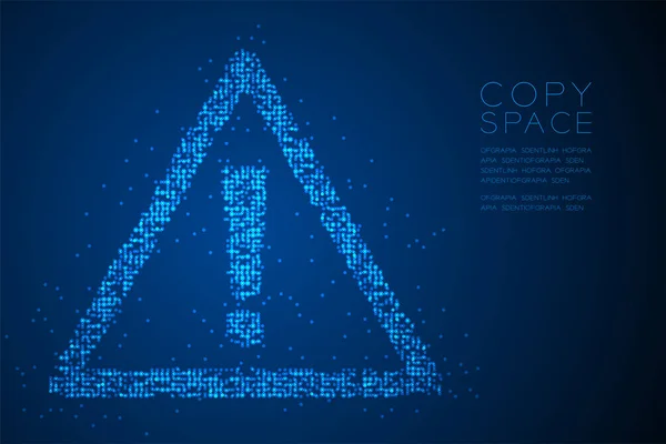 抽象的な幾何学的ボケ サークル ドット ピクセル パターン注意標識三角形 安全最初の概念設計青コピー スペースで 青のグラデーションの背景に分離されたカラー イラスト ベクトル — ストックベクタ