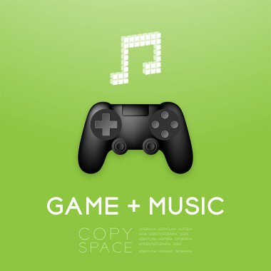 Gamepad veya joypad piksel müzik not sembol tasarlamak yeşil degrade arka plan üzerinde kopya alanı ile izole ile renk siyah