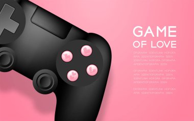 Siyah renk düğme kalp sembolü, aşk kavramı tasarım illüstrasyon izole pembe degrade arka plan, kopya alanı ile üzerinde oyun ile gamepad veya joypad