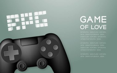 Gamepad veya joypad siyah renk ve Rpg piksel metin sembol, yeşil degrade arka plan üzerinde kopya alanı ile izole tasarlamak