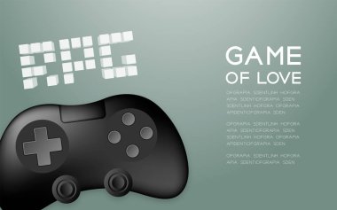 Gamepad veya joypad siyah renk ve Rpg piksel metin sembol, yeşil degrade arka plan üzerinde kopya alanı ile izole tasarlamak