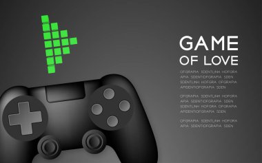 Gamepad veya joypad siyah renk ve piksel sembolü oynamak, illüstrasyon izole kopya alanı ile siyah degrade zemin üzerine tasarım