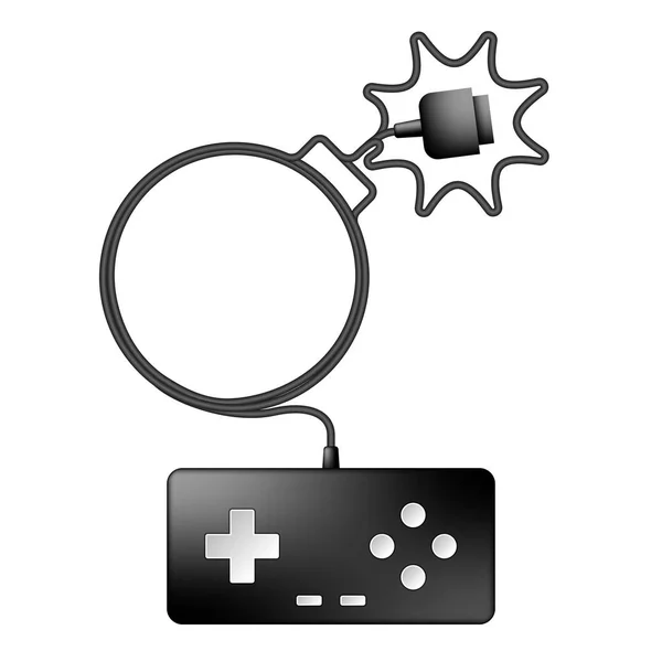 Gamepad Joypad Couleur Noire Forme Bombe Forme Câble Illustration Conception — Image vectorielle