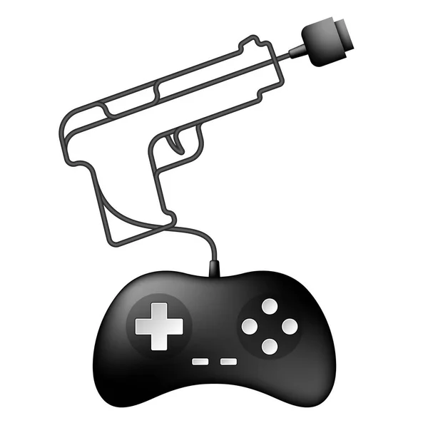 Gamepad Joypad Black Color Shooting Gun Shape Made Cable Design — Stock Vector