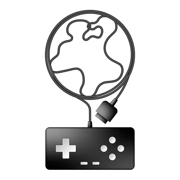 Gamepad Joypad Cor Preta Símbolo Globo Mundial Feito Ilustração Design —  Vetores de Stock