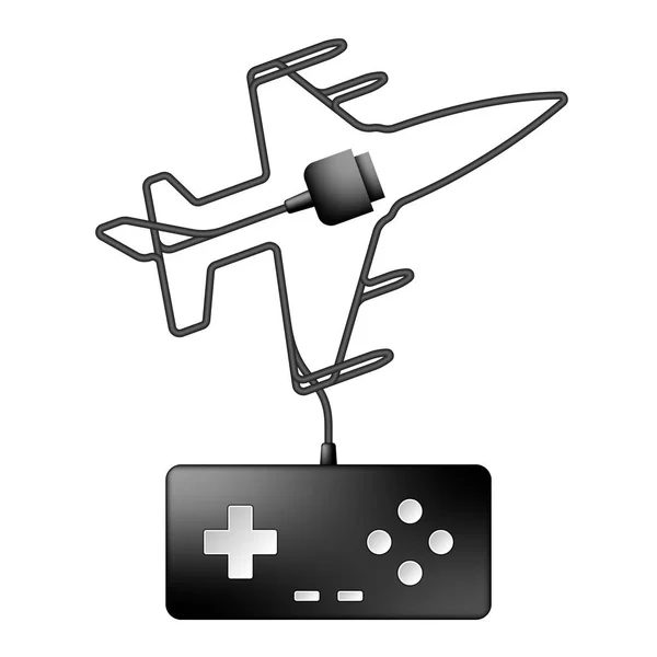 Gamepad Joypad Color Negro Forma Caza Avión Tiro Hecho Ilustración — Vector de stock
