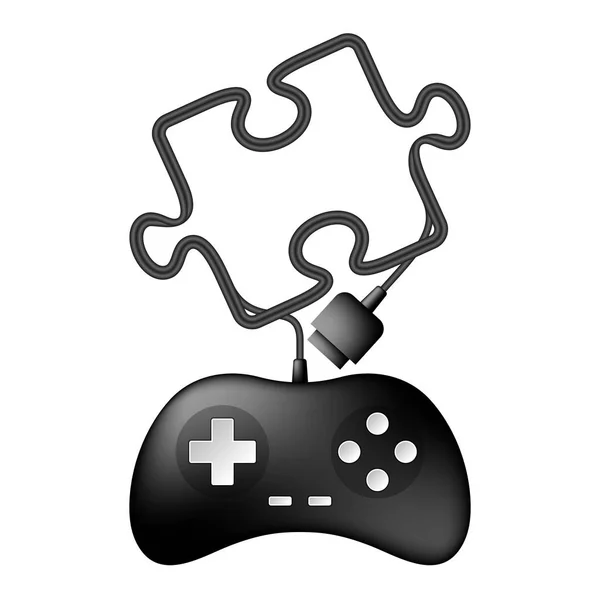 Gamepad Joypad Couleur Noire Forme Puzzle Forme Câble Illustration Conception — Image vectorielle