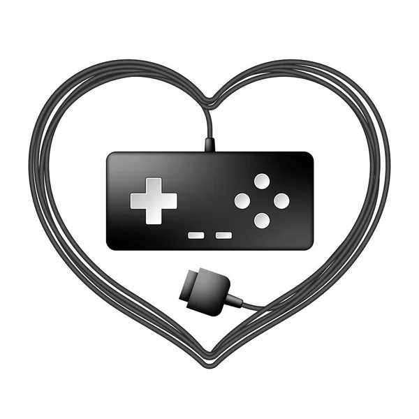 Gamepad Joypad Couleur Noire Cadre Coeur Illustration Conception Câble Isolé — Image vectorielle