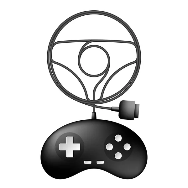 Gamepad Joypad Couleur Noire Forme Volant Voiture Forme Câble Illustration — Image vectorielle