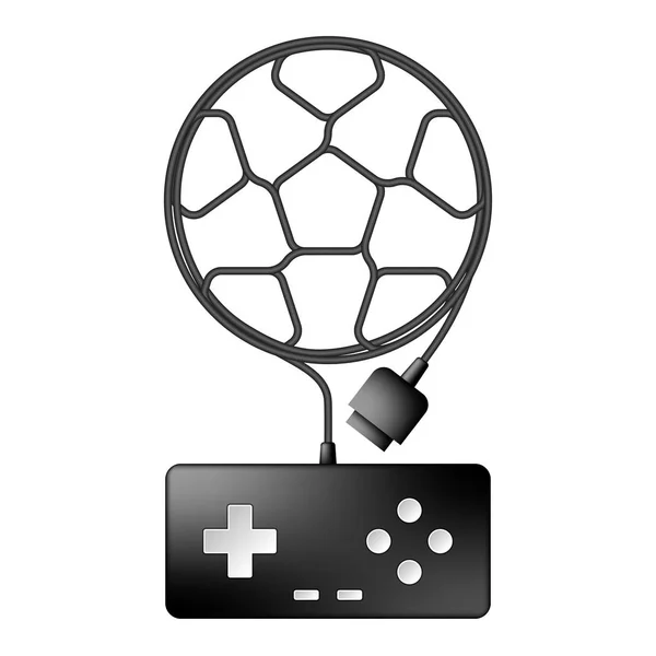 Gamepad Joypad Couleur Noire Forme Football Illustration Conception Câble Isolé — Image vectorielle