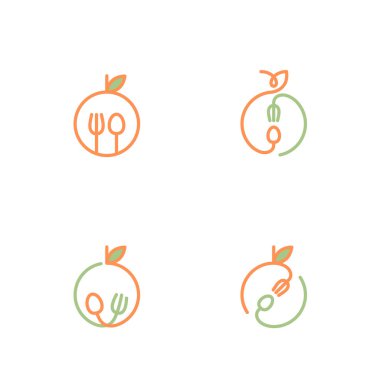 Kontur set tasarımı illüstrasyon izole beyaz zemin üzerine, vektör eps10 turuncu meyve simgeleri anahat