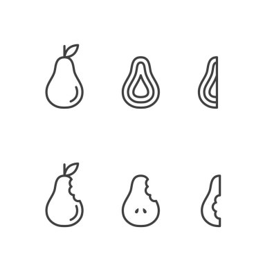 Armut meyve simgeler kontur set tasarımı resimde siyah ve beyaz renk beyaz arka plan üzerinde vektör eps10 izole anahat