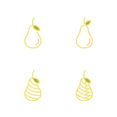 Kontur set tasarımı illüstrasyon izole beyaz zemin üzerine, vektör eps10 armut meyve simgeleri anahat