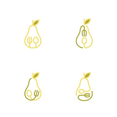 Kontur set tasarımı illüstrasyon izole beyaz zemin üzerine, vektör eps10 armut meyve simgeleri anahat