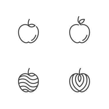 Elma meyve simgeler kontur set tasarımı resimde siyah ve beyaz renk beyaz arka plan üzerinde vektör eps10 izole anahat