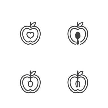 Elma meyve simgeler kontur set tasarımı resimde siyah ve beyaz renk beyaz arka plan üzerinde vektör eps10 izole anahat