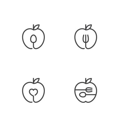 Elma meyve simgeler kontur set tasarımı resimde siyah ve beyaz renk beyaz arka plan üzerinde vektör eps10 izole anahat