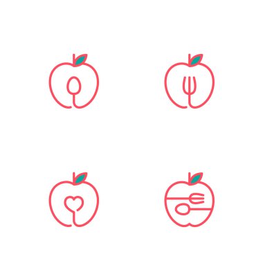 Elma meyve simgeler kontur set tasarımı illüstrasyon izole beyaz zemin üzerine, vektör eps10 anahat