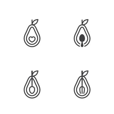 Avokado Meyve simgeler kontur set tasarımı resimde siyah ve beyaz renk beyaz arka plan üzerinde vektör eps10 izole anahat