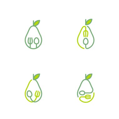 Avokado Meyve simgeler kontur set tasarımı illüstrasyon izole beyaz zemin üzerine, vektör eps10 anahat