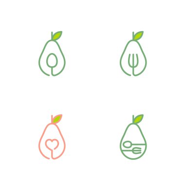 Avokado Meyve simgeler kontur set tasarımı illüstrasyon izole beyaz zemin üzerine, vektör eps10 anahat