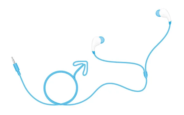Kopfhörer Ohrtyp Blaue Farbe Und Männliches Geschlechtssymbol Aus Kabel Isoliert — Stockvektor