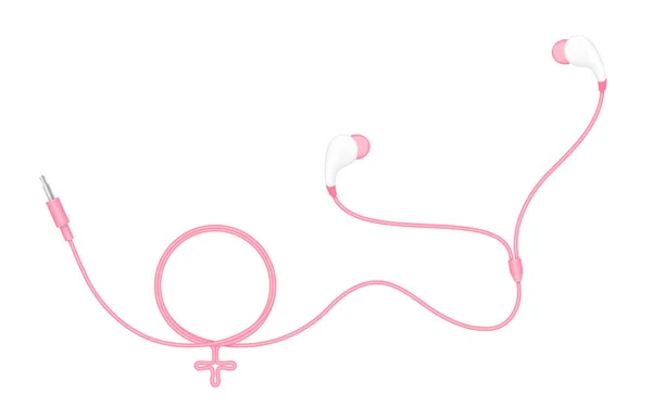 Earphones Ear Type Pink Color Female Gender Symbol Made Cable — Stock Vector