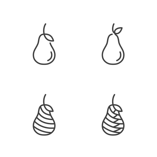 Icônes Fruits Poire Contour Course Set Design Illustration Noir Blanc — Image vectorielle
