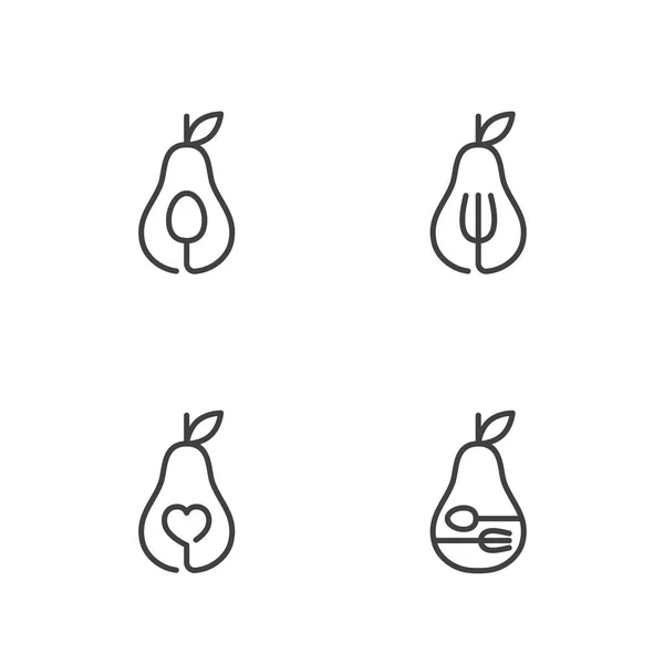 Birnenfrucht Symbole Umreißen Striche Set Design Illustration Schwarz Und Weiß — Stockvektor