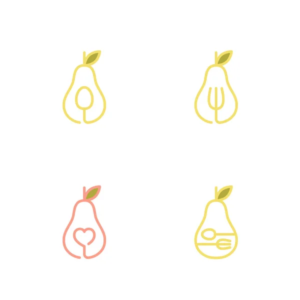Icônes Fruits Poire Contour Avc Set Illustration Conception Isolé Sur — Image vectorielle