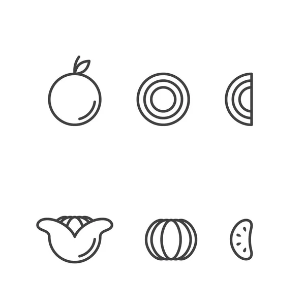 Orange Früchte Symbole Umreißen Strich Set Design Illustration Schwarz Und — Stockvektor