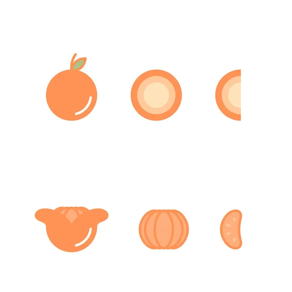 オレンジ色の果物のアイコン セット ベクトル Eps10 白い背景で隔離の設計図 — ストックベクタ