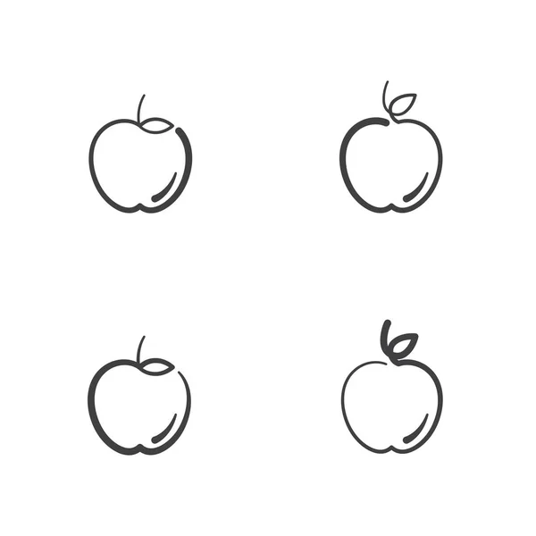 Apple Fruit Icons Outline Stroke Set Design Illustration Black White — Stock Vector