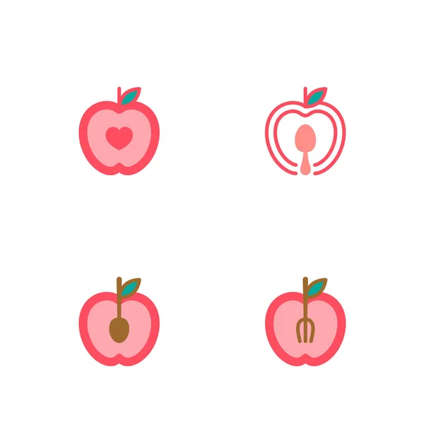 Apple Frutta Icone Set Disegno Illustrazione Isolato Sfondo Bianco Vettore — Vettoriale Stock