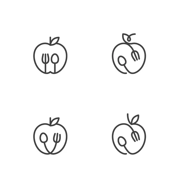 Apfelfrucht Symbole Umreißen Strich Set Design Illustration Schwarz Und Weiß — Stockvektor