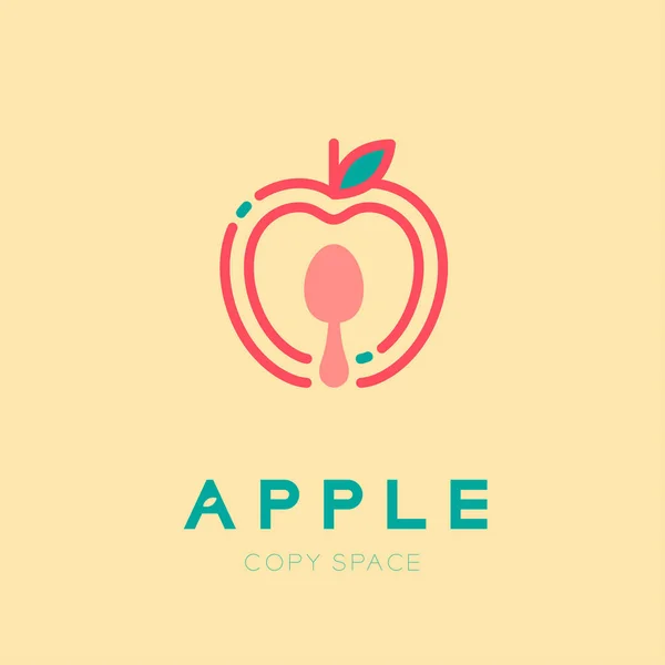 Fruta Maçã Com Logotipo Colher Ícone Esboço Traço Curso Conjunto — Vetor de Stock