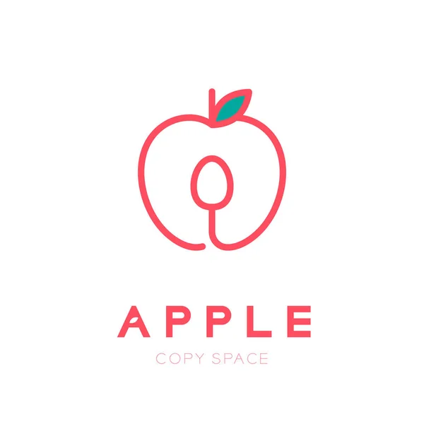 Apple Фрукти Ложкою Логотип Значок Структури Обведення Встановити Дизайн Рисунку — стоковий вектор