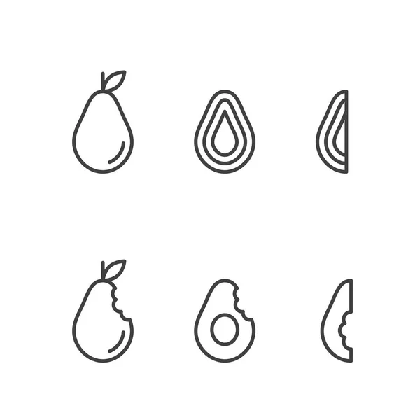 Icônes Fruits Avocat Contour Course Set Design Illustration Noir Blanc — Image vectorielle