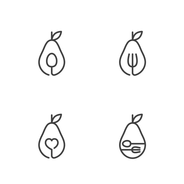 Avocadofrucht Symbole Umreißen Striche Set Design Illustration Schwarz Und Weiß — Stockvektor