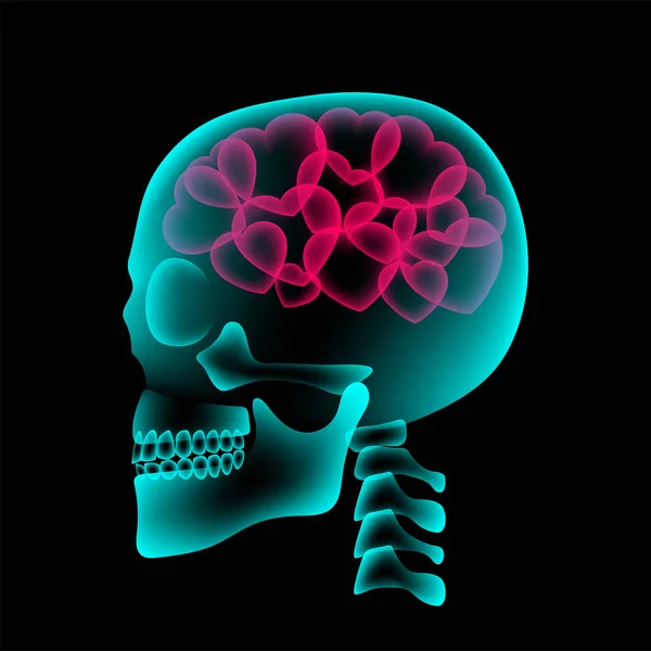 Skull Ray Heart Symbol Love Concept Design Side View Illustration — Stock Vector