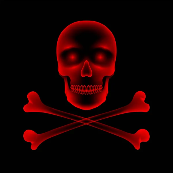 头骨和骷髅 射线概念设计插图红色隔离发光在黑暗背景 与拷贝空间 — 图库矢量图片