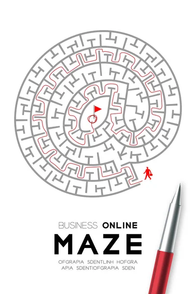 Maze Atau Labirin Online Bisnis Dalam Bentuk Tanda Dengan Menggambar - Stok Vektor