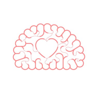 Elektrikli tel kablo beyin pembe rengi, aşk kavramı düz tasarım kalp işareti sembol illüstrasyon izole kopya alanı, vektör eps 10 beyaz zemin üzerine