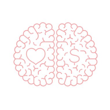 Kalp sembol illüstrasyon izole kopya alanı, vektör eps 10 beyaz zemin üzerine tasarım düz, sol ve sağ beyin, aşk ve para kavramı anahattı kontur nokta