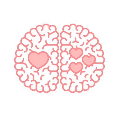 Sol ve sağ beyin, kalp sembol illüstrasyon izole kopya alanı, beyaz zemin üzerine ile aşk kavramı anahat kontur düz tasarım eps 10 vektör