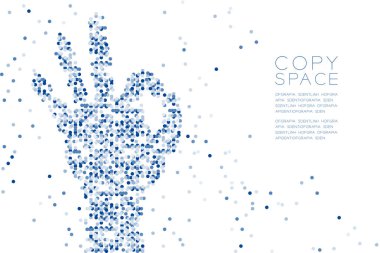 Soyut geometrik daire nokta deseni Ok el şeklini, işaret dili konsept tasarım mavi renk illüstrasyon izole kopya alanı, vektör eps 10 beyaz zemin üzerine