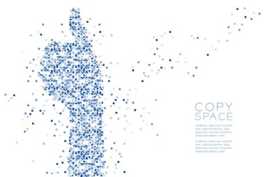 Soyut geometrik kare kutu desen şekli el başparmak, işaret dili konsept tasarımı mavi renk illüstrasyon izole kopya alanı, vektör eps 10 beyaz zemin üzerine