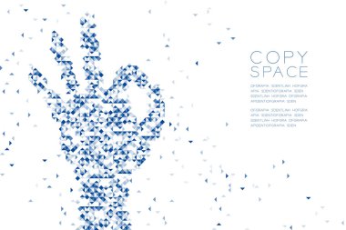 Vektör eps 10 soyut geometrik Çokgen kare kutu ve üçgen desen Ok el şekli, işaret dili konsept tasarım mavi renk illüstrasyon izole kopya alanı, beyaz zemin üzerine
