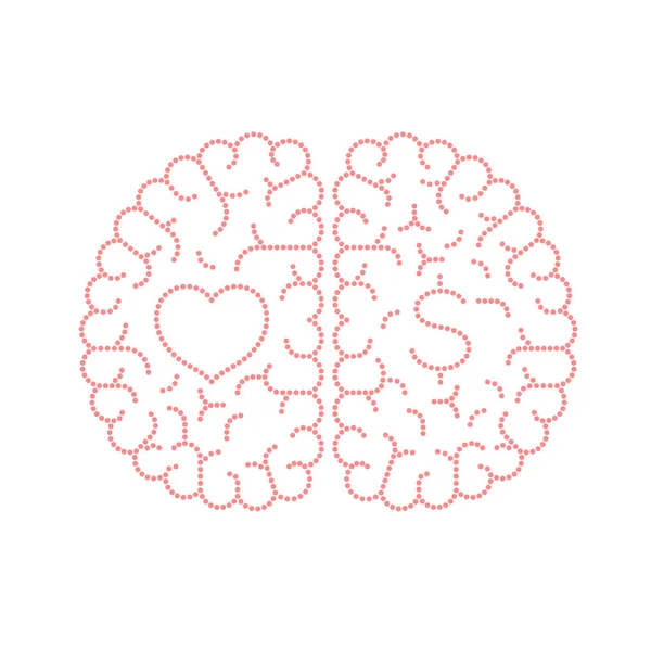 Kalp sembol illüstrasyon izole kopya alanı, vektör eps 10 beyaz zemin üzerine tasarım düz, sol ve sağ beyin, aşk ve para kavramı anahattı kontur nokta